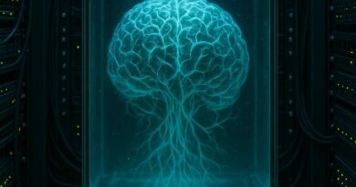 Cerveau luminescent dans une salle serveur